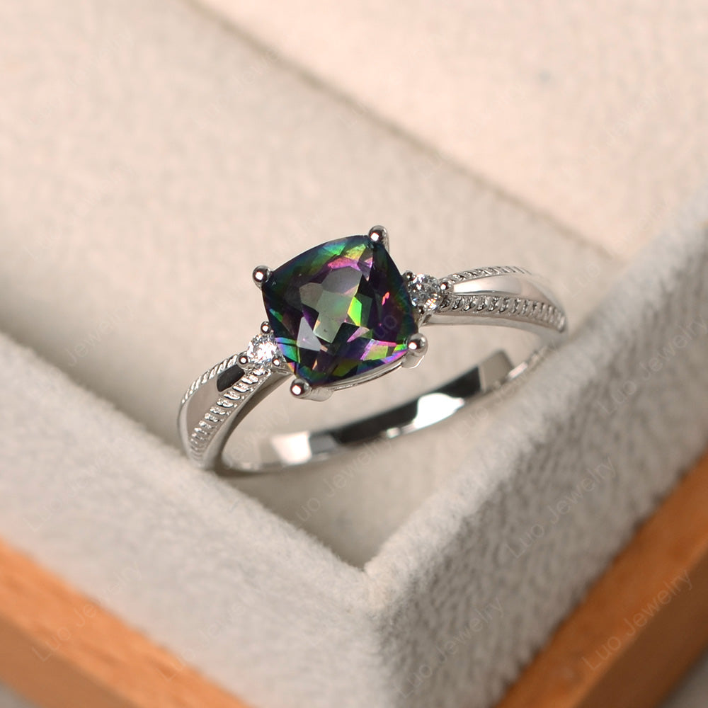 Cushion Cut Mystic Topaz Engagement Ring Silver - LUO Jewelry