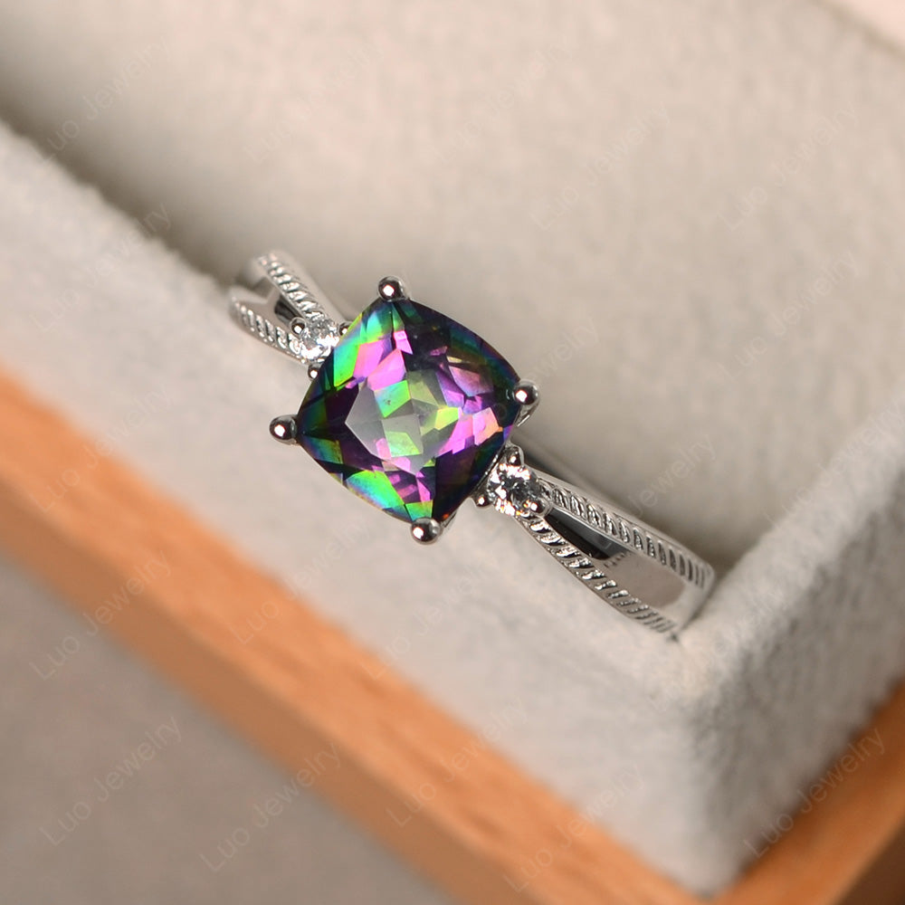 Cushion Cut Mystic Topaz Engagement Ring Silver - LUO Jewelry