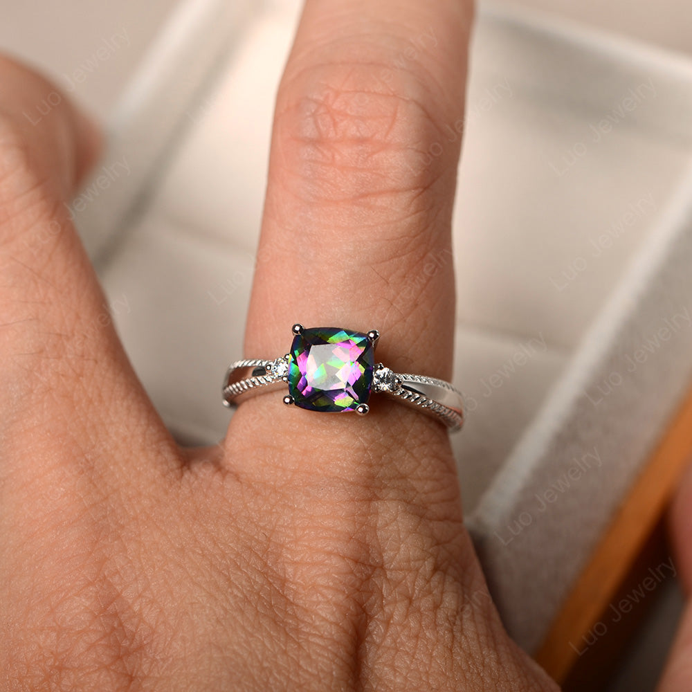 Cushion Cut Mystic Topaz Engagement Ring Silver - LUO Jewelry