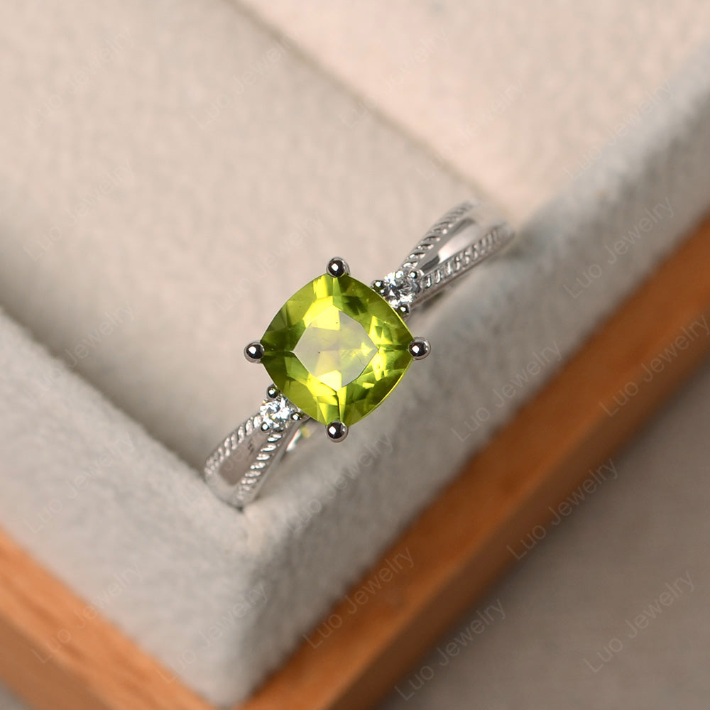 Cushion Cut Peridot Engagement Ring Silver - LUO Jewelry