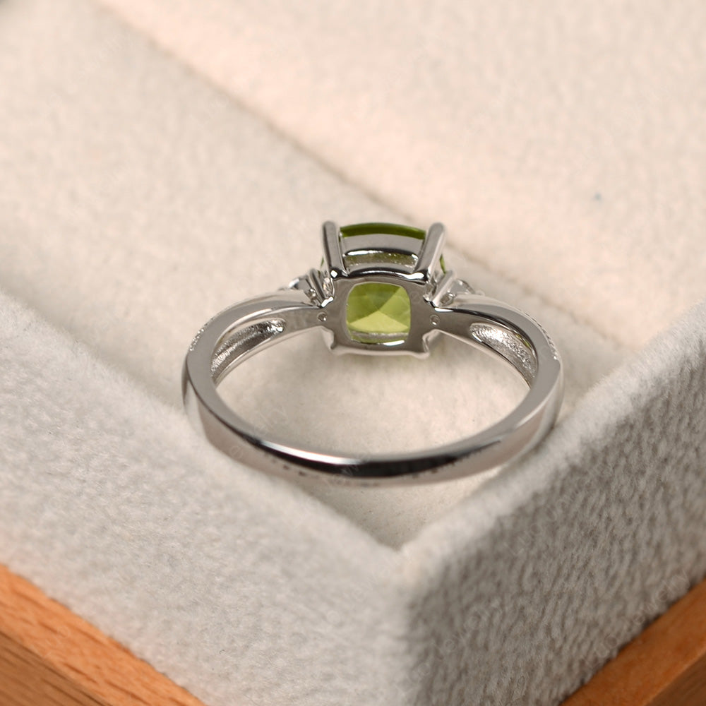 Cushion Cut Peridot Engagement Ring Silver - LUO Jewelry
