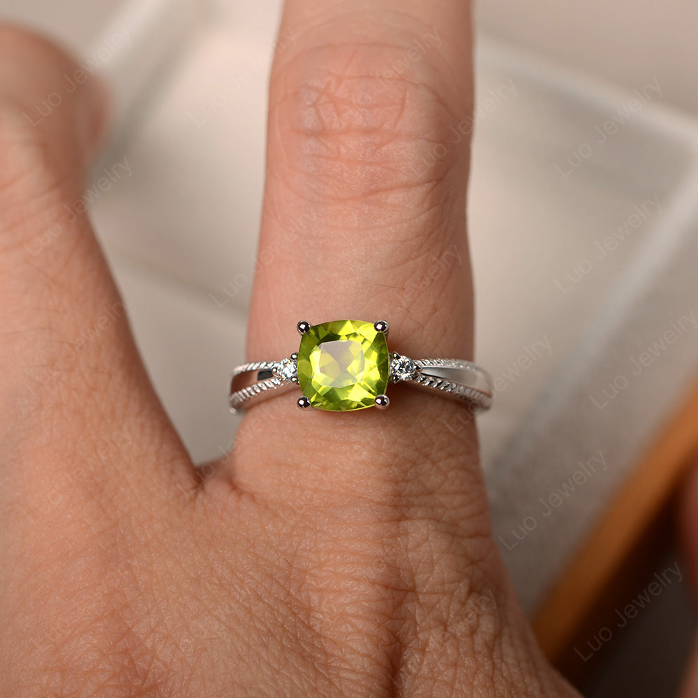 Cushion Cut Peridot Engagement Ring Silver - LUO Jewelry
