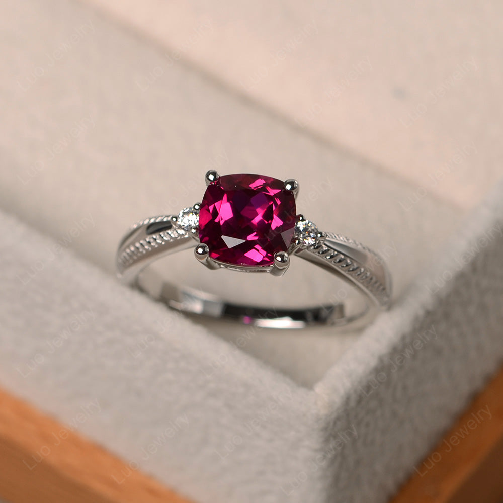 Cushion Cut Ruby Engagement Ring Silver - LUO Jewelry