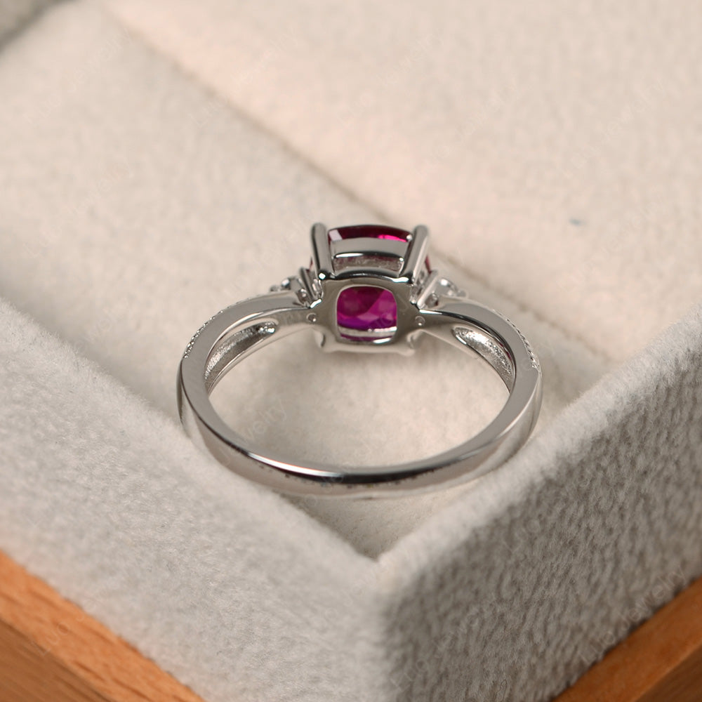 Cushion Cut Ruby Engagement Ring Silver - LUO Jewelry