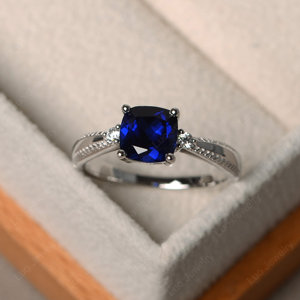 Cushion Cut Lab Sapphire Engagement Ring Silver - LUO Jewelry