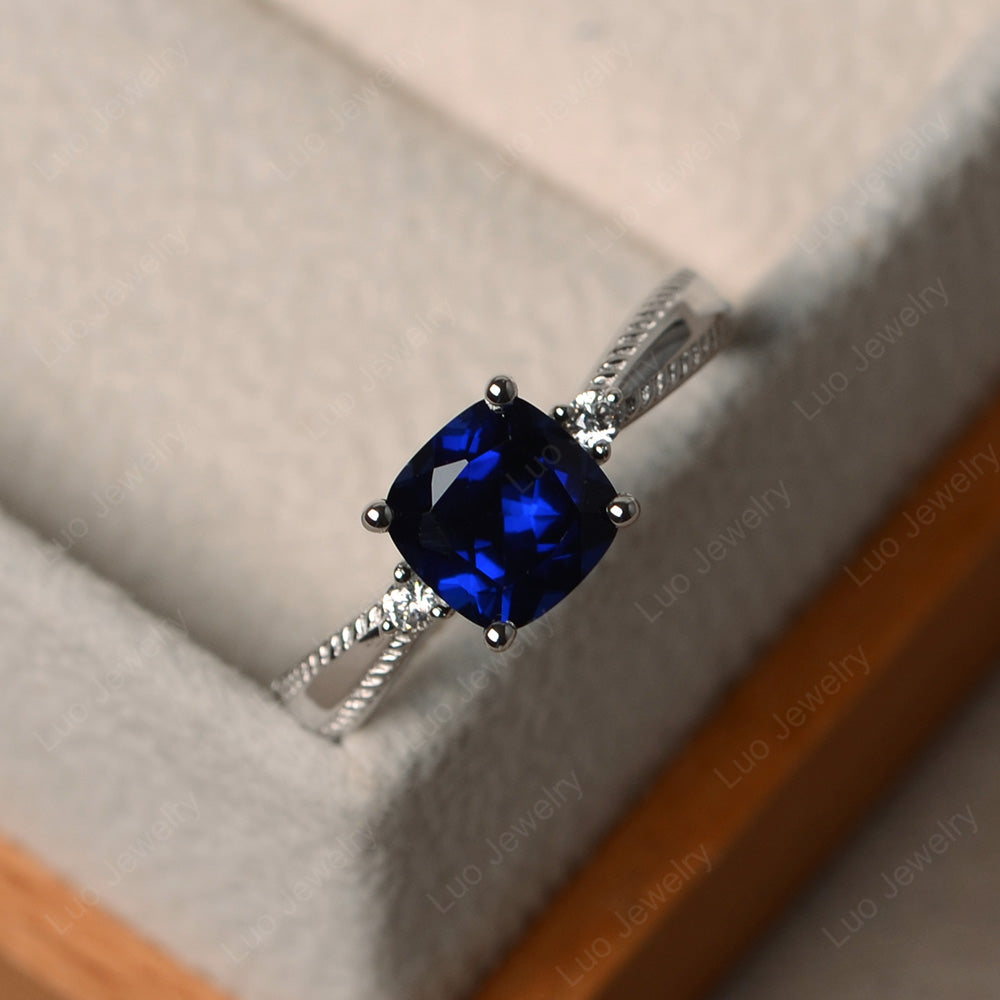 Cushion Cut Lab Sapphire Engagement Ring Silver - LUO Jewelry