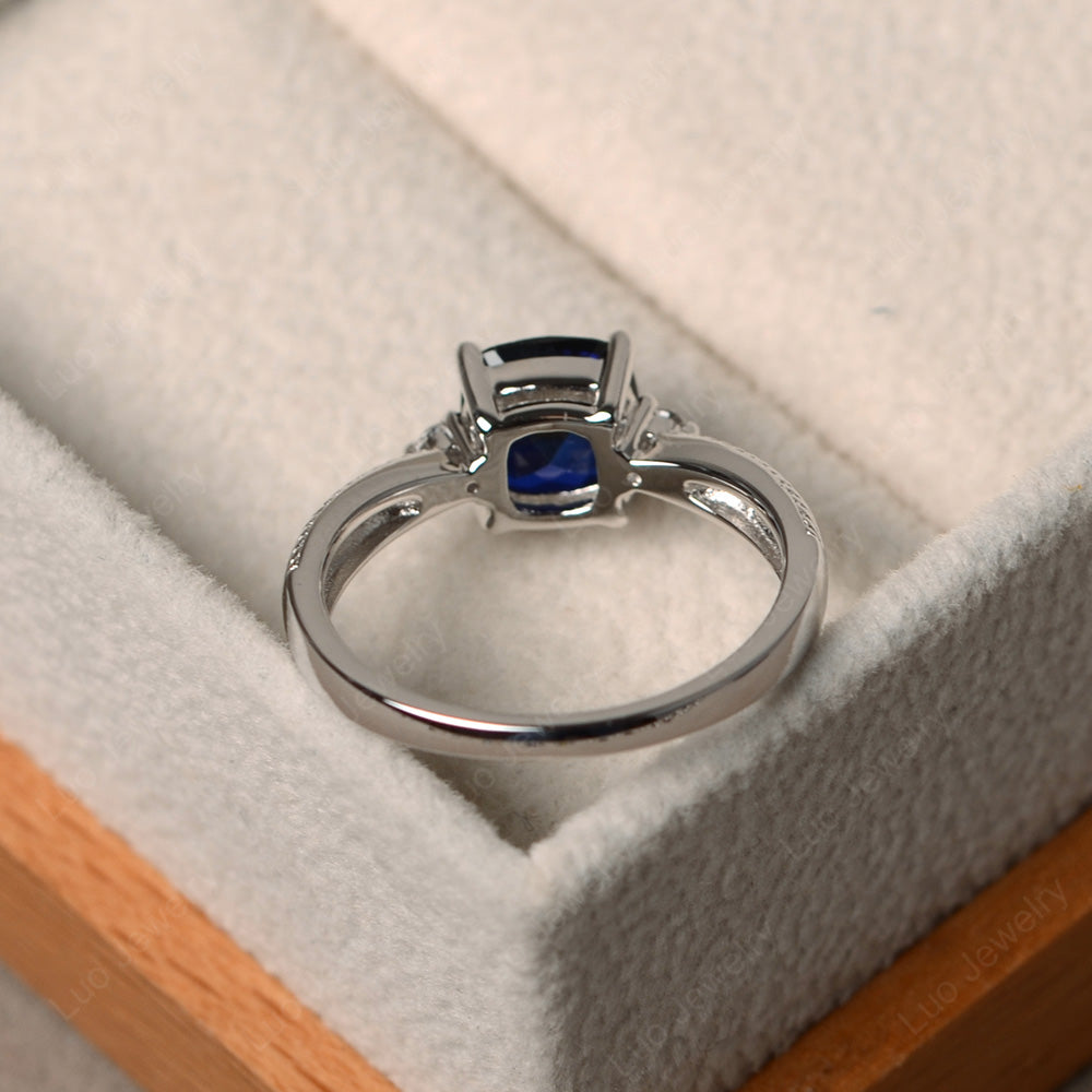 Cushion Cut Lab Sapphire Engagement Ring Silver - LUO Jewelry