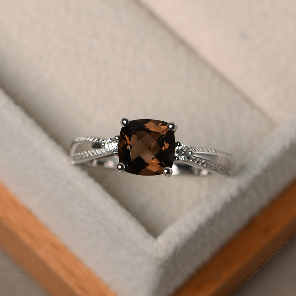Cushion Cut Smoky Quartz  Engagement Ring Silver - LUO Jewelry