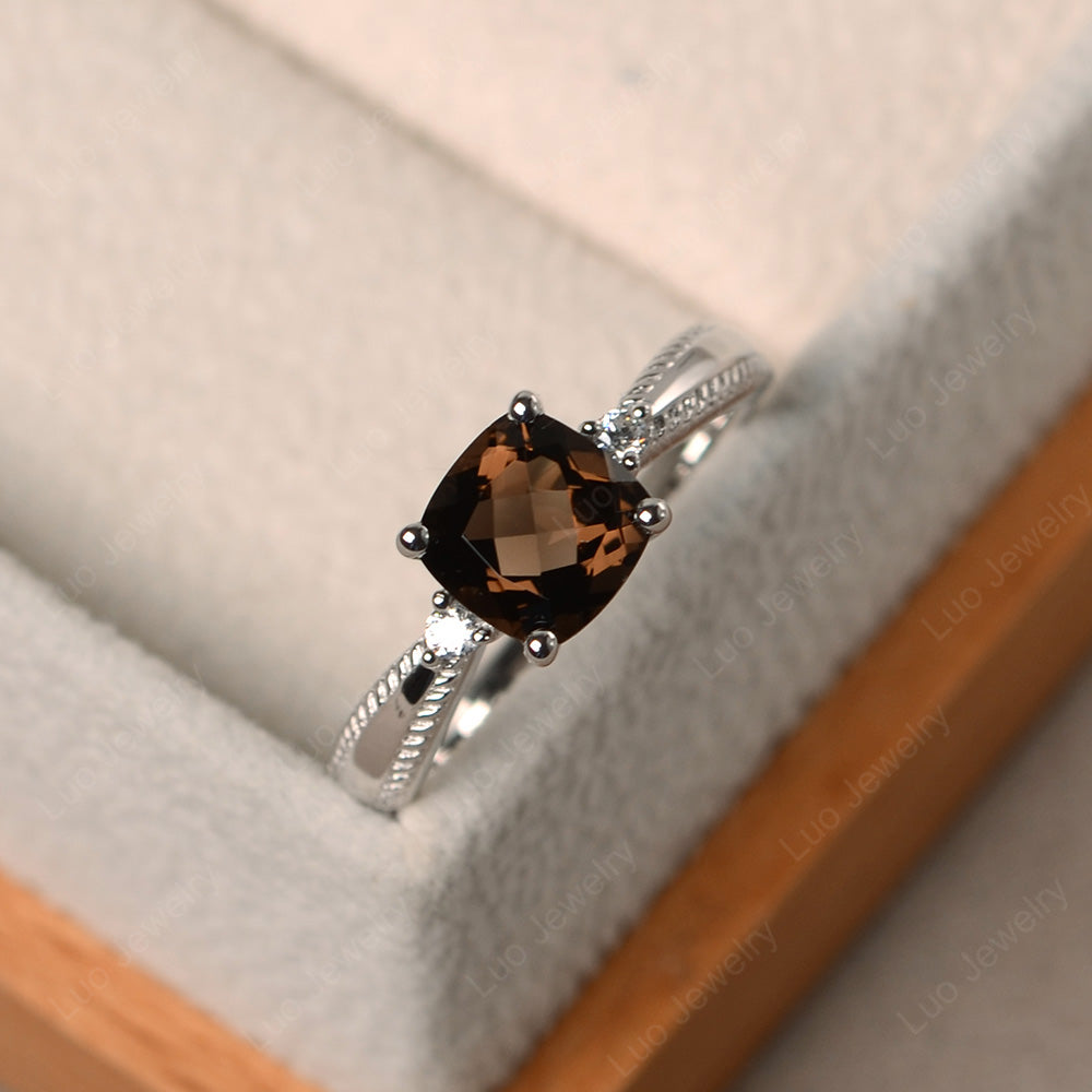 Cushion Cut Smoky Quartz  Engagement Ring Silver - LUO Jewelry