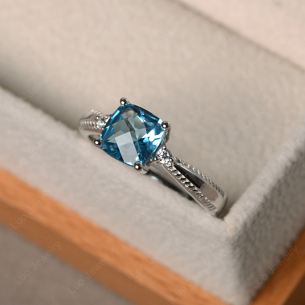 Cushion Cut Swiss Blue Topaz Engagement Ring Silver - LUO Jewelry