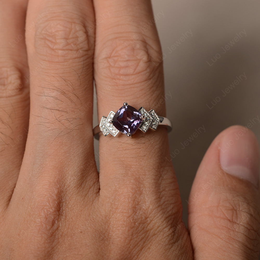 Cushion Cut Alexandrite Ring Kite Set Rose Gold - LUO Jewelry