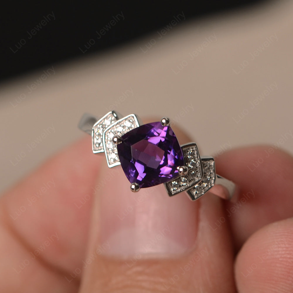 Cushion Cut Amethyst Ring Kite Set Rose Gold - LUO Jewelry