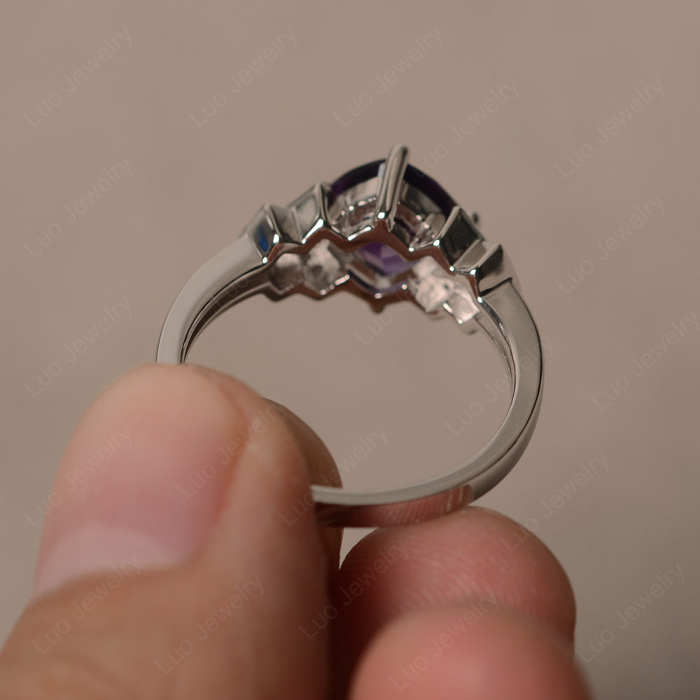 Cushion Cut Amethyst Ring Kite Set Rose Gold - LUO Jewelry