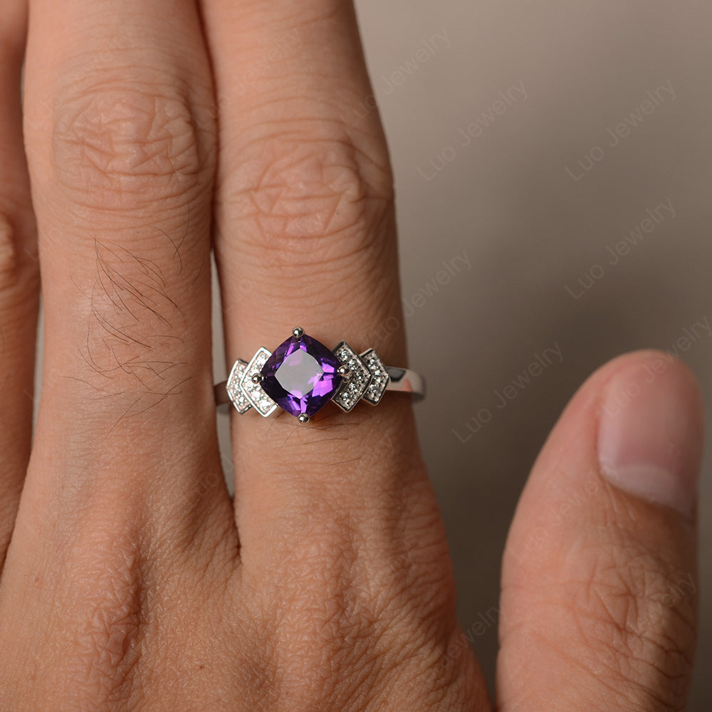 Cushion Cut Amethyst Ring Kite Set Rose Gold - LUO Jewelry