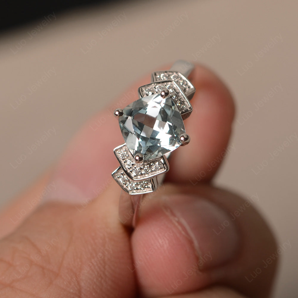 Cushion Cut Aquamarine Ring Kite Set Rose Gold - LUO Jewelry