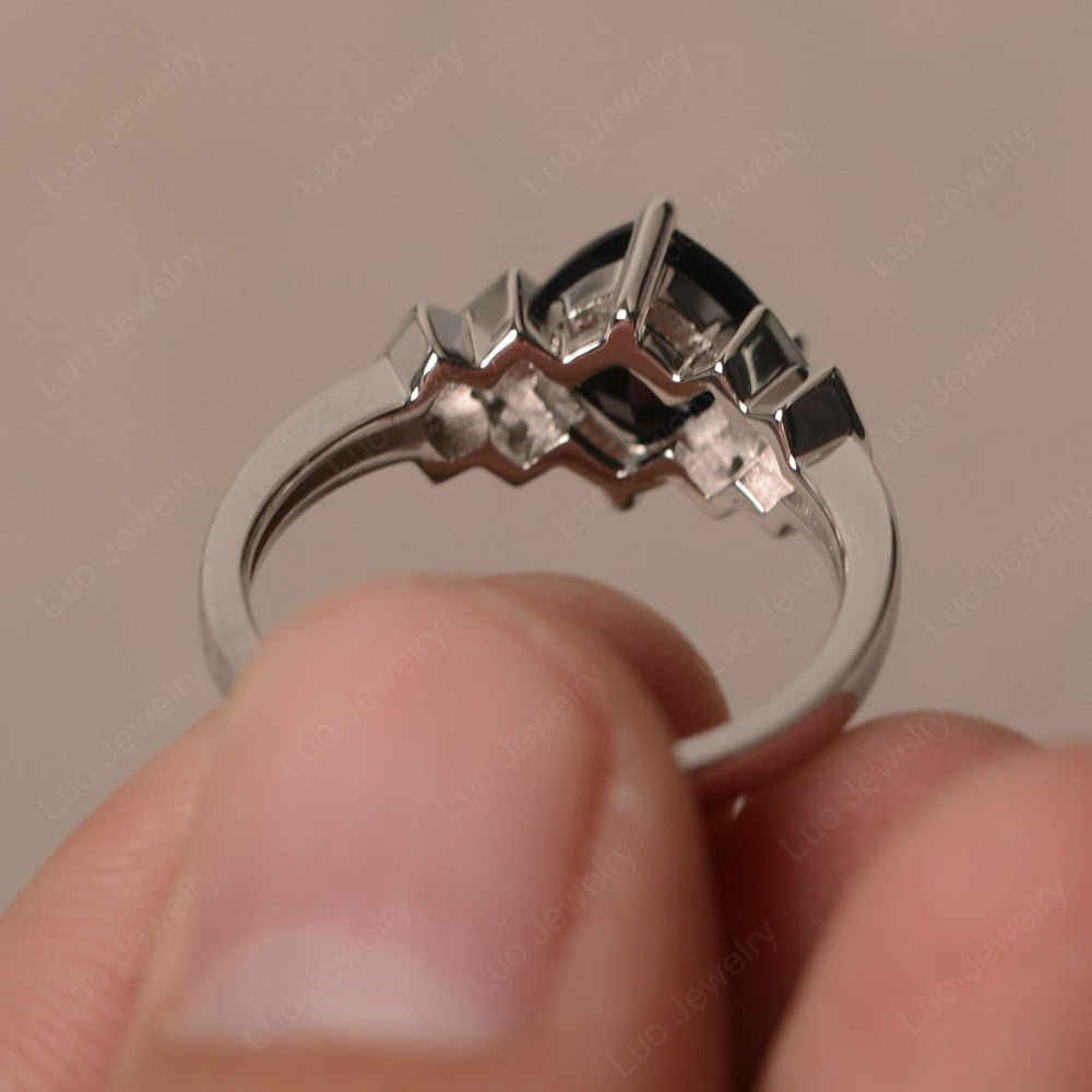 Cushion Cut Black Spinel Ring Kite Set Rose Gold - LUO Jewelry
