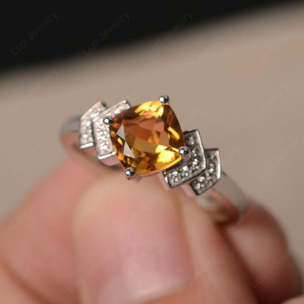 Cushion Cut Citrine Ring Kite Set Rose Gold - LUO Jewelry
