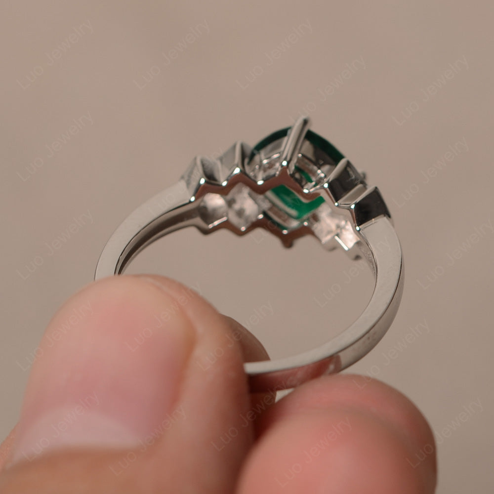 Cushion Cut Lab Emerald Ring Kite Set Rose Gold - LUO Jewelry