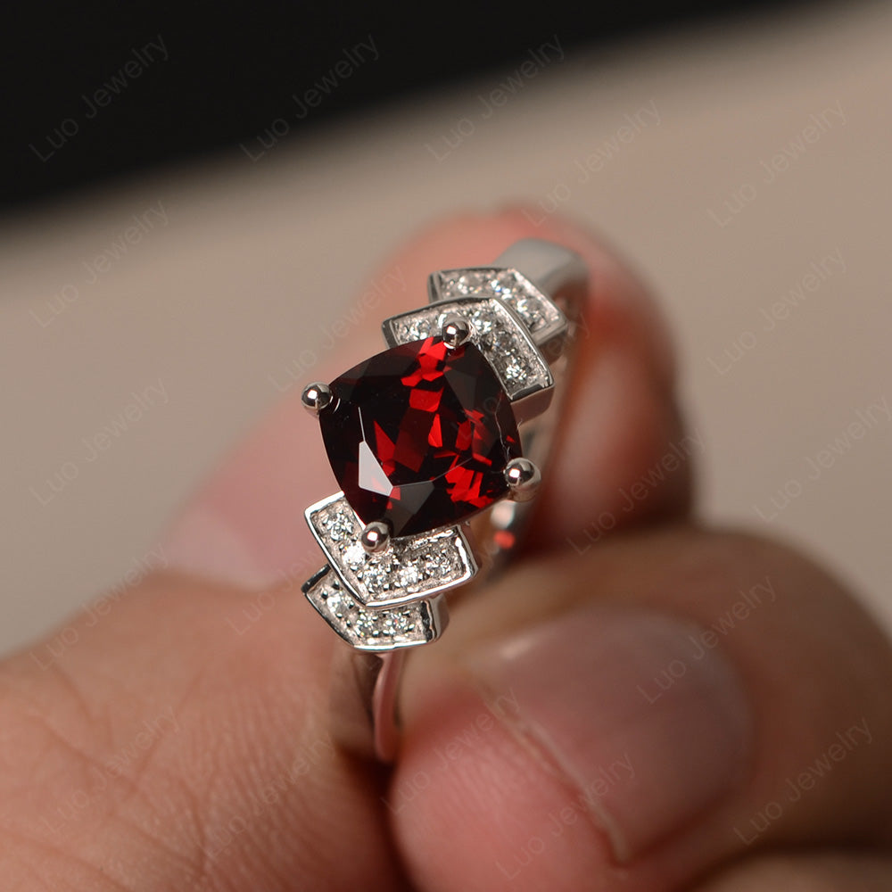 Cushion Cut Garnet Ring Kite Set Rose Gold - LUO Jewelry