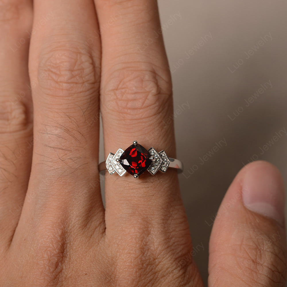Cushion Cut Garnet Ring Kite Set Rose Gold - LUO Jewelry