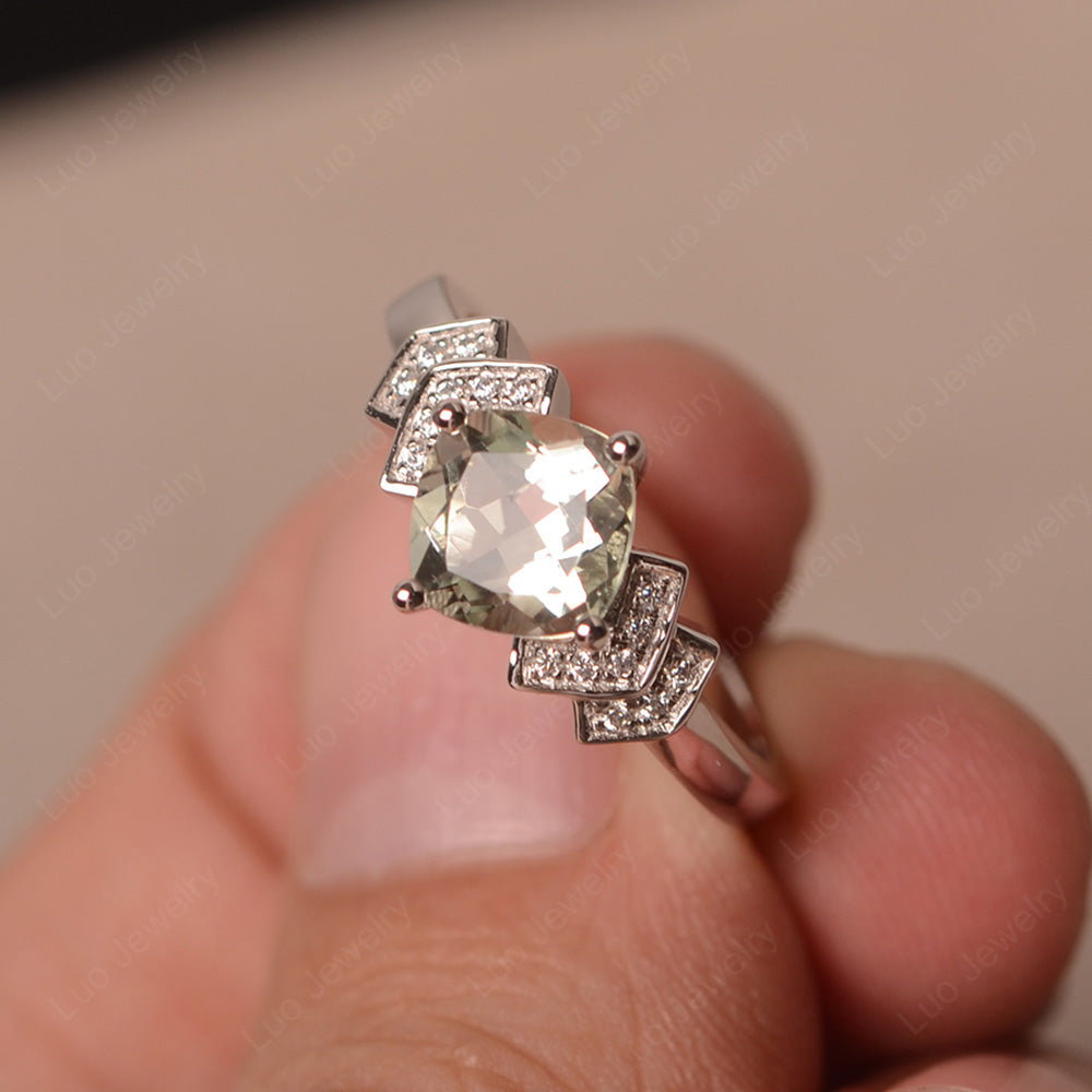 Cushion Cut Green Amethyst Ring Kite Set Rose Gold - LUO Jewelry