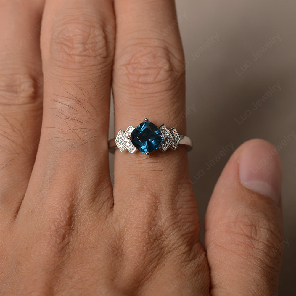 Cushion Cut London Blue Topaz Ring Kite Set Rose Gold - LUO Jewelry