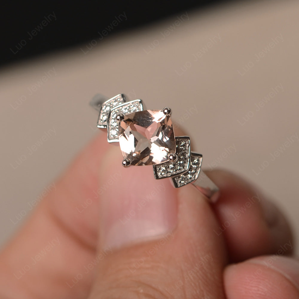 Cushion Cut Morganite Ring Kite Set Rose Gold - LUO Jewelry