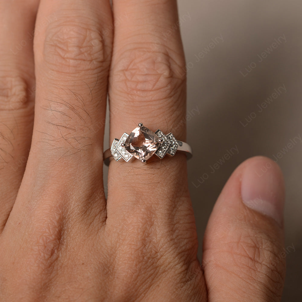 Cushion Cut Morganite Ring Kite Set Rose Gold - LUO Jewelry