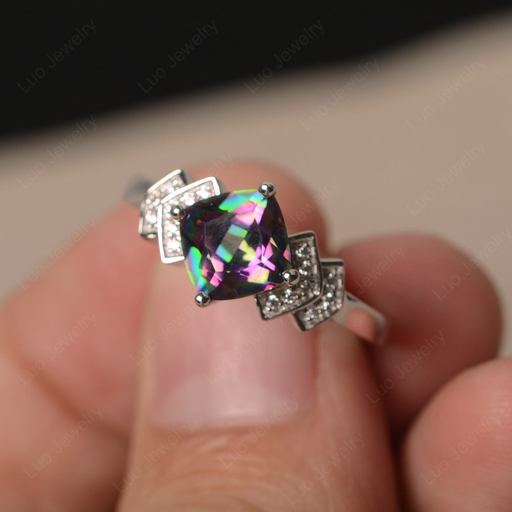 Cushion Cut Mystic Topaz Ring Kite Set Rose Gold - LUO Jewelry