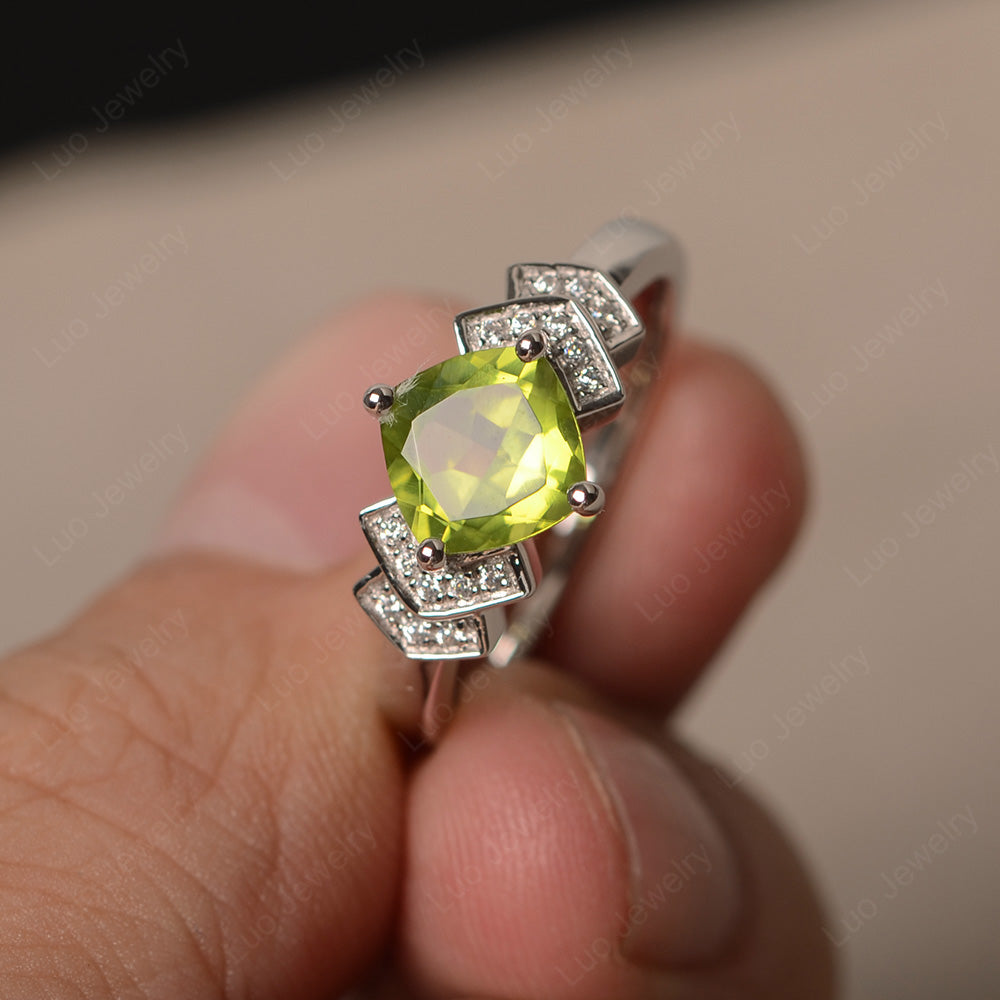 Cushion Cut Peridot Ring Kite Set Rose Gold - LUO Jewelry