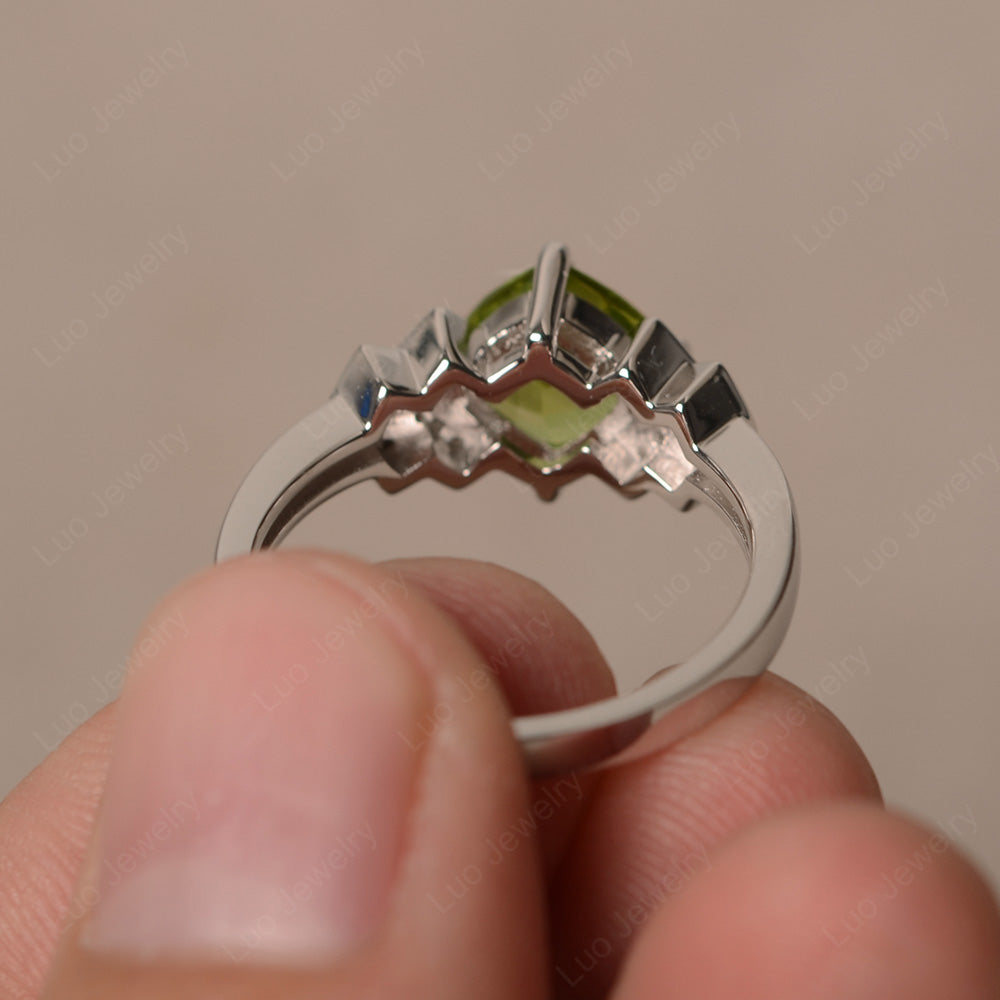 Cushion Cut Peridot Ring Kite Set Rose Gold - LUO Jewelry