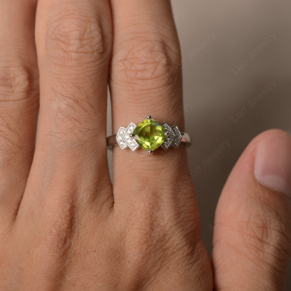 Cushion Cut Peridot Ring Kite Set Rose Gold - LUO Jewelry