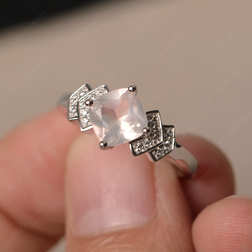 Cushion Cut Rose Quartz Ring Kite Set Rose Gold - LUO Jewelry