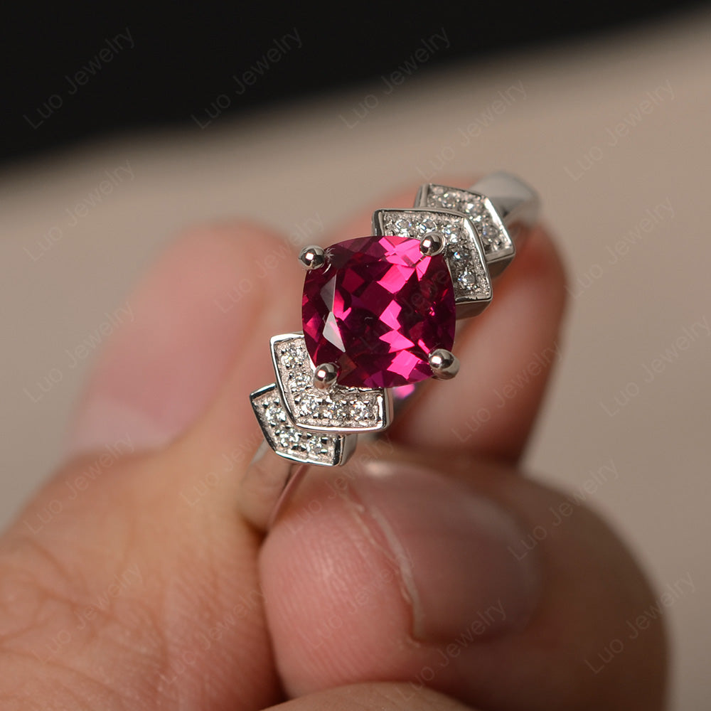 Cushion Cut Ruby Ring Kite Set Rose Gold - LUO Jewelry