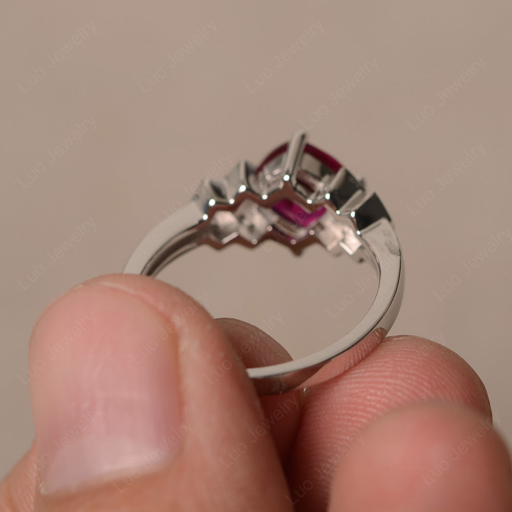 Cushion Cut Ruby Ring Kite Set Rose Gold - LUO Jewelry
