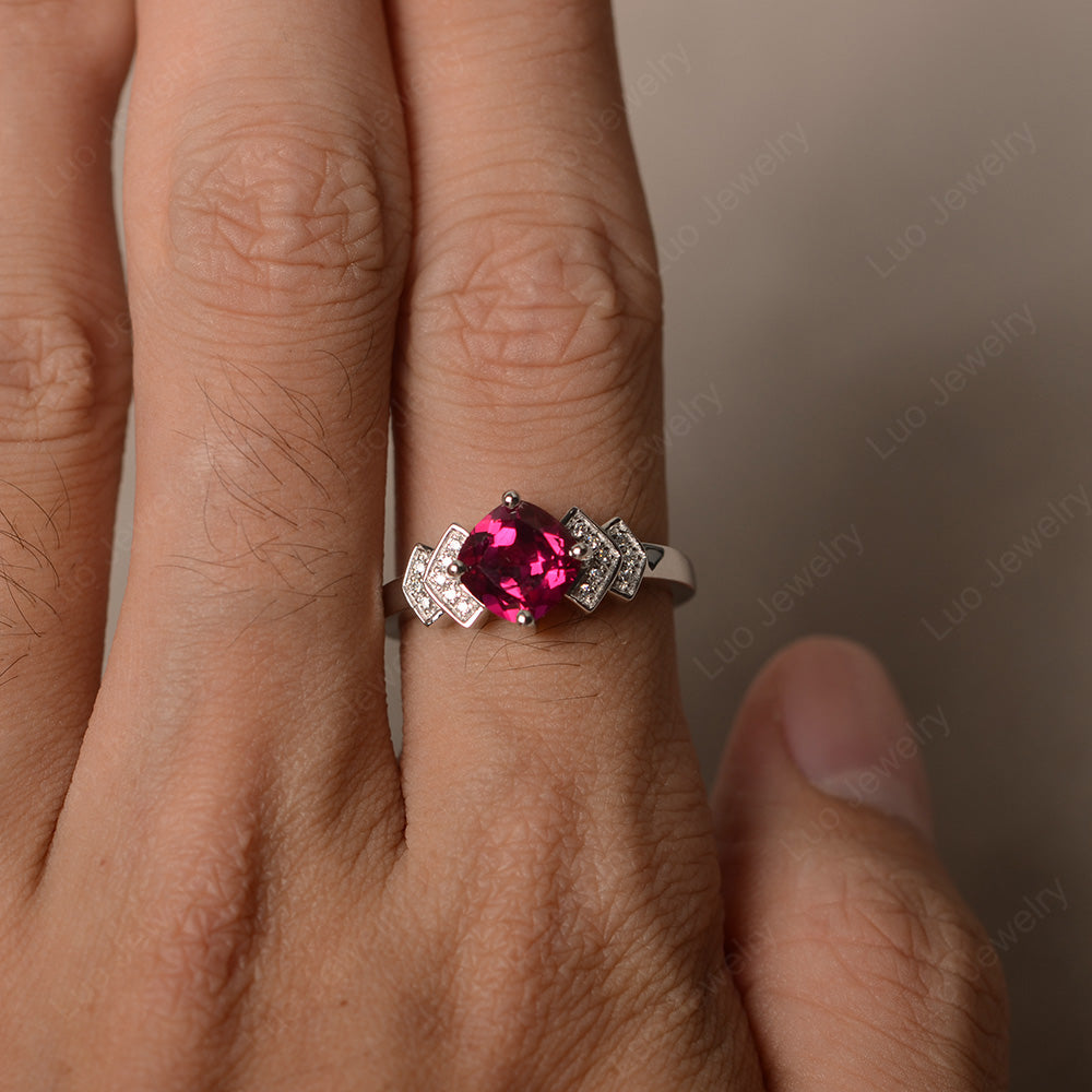 Cushion Cut Ruby Ring Kite Set Rose Gold - LUO Jewelry