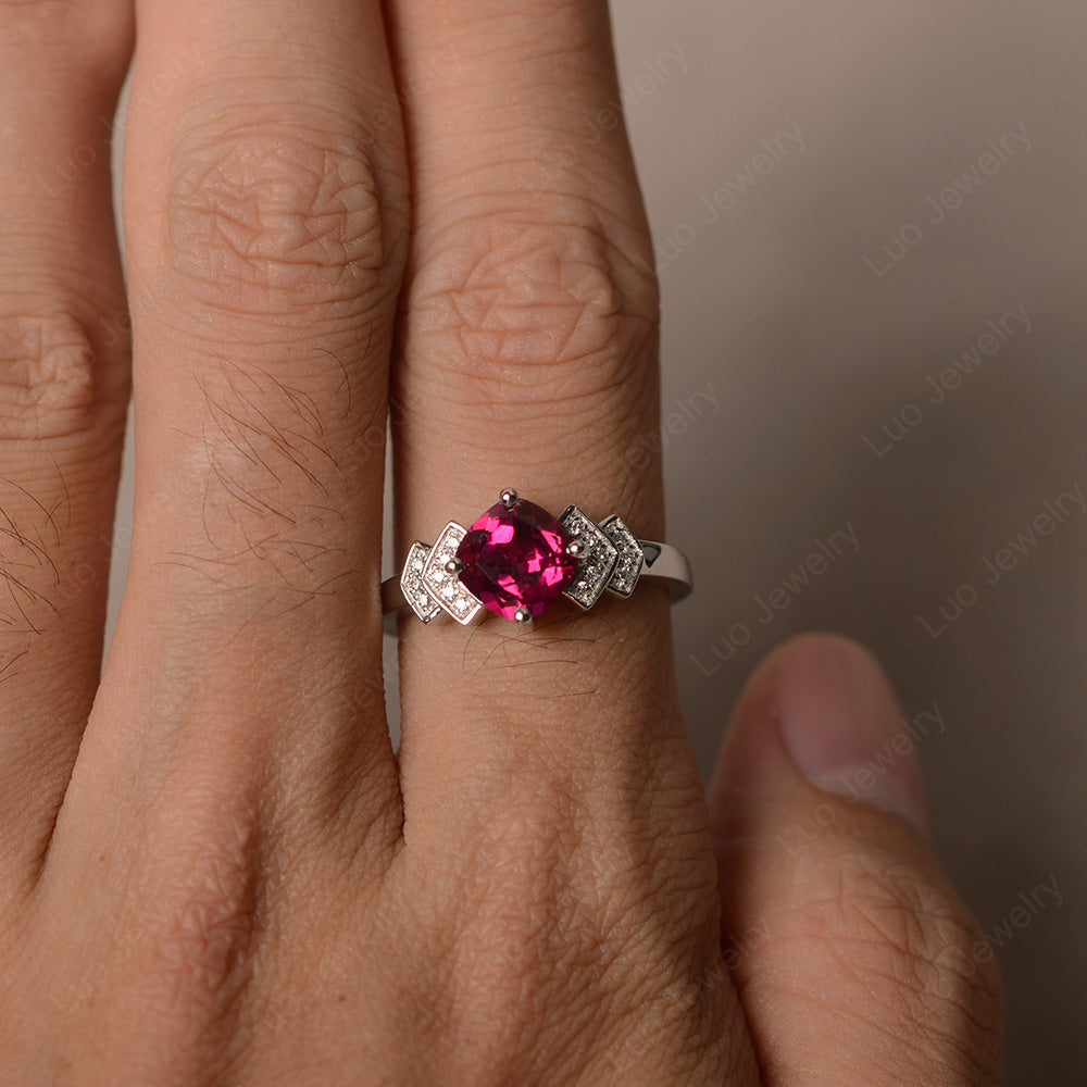 Cushion Cut Ruby Ring Kite Set Rose Gold - LUO Jewelry