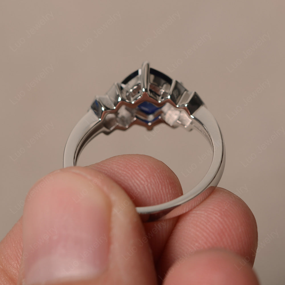 Cushion Cut Lab Sapphire Ring Kite Set Rose Gold - LUO Jewelry