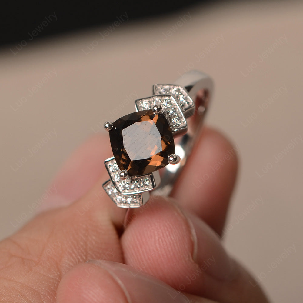 Cushion Cut Smoky Quartz  Ring Kite Set Rose Gold - LUO Jewelry