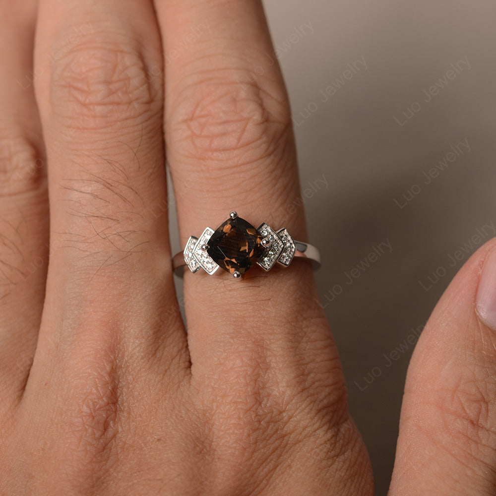 Cushion Cut Smoky Quartz  Ring Kite Set Rose Gold - LUO Jewelry