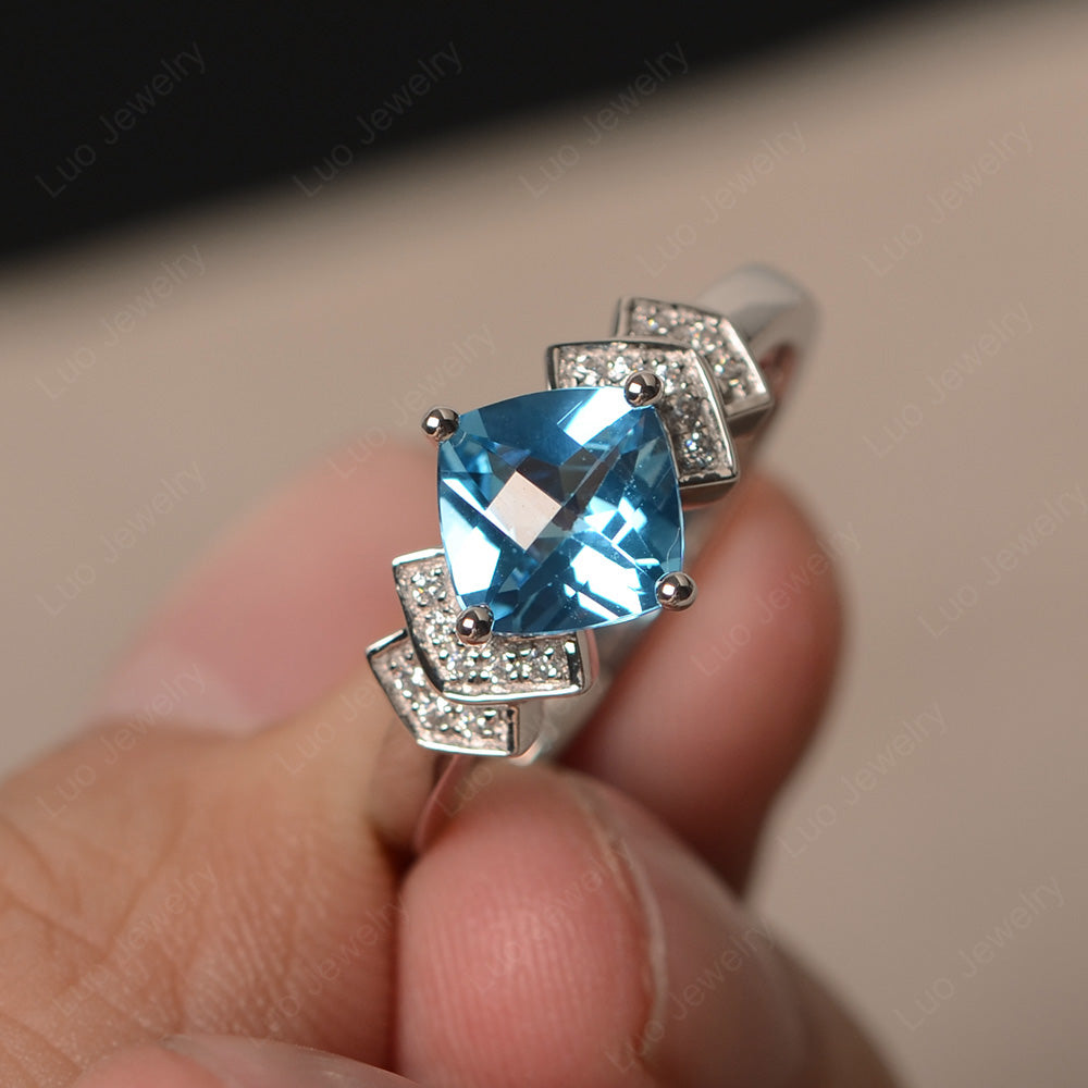 Cushion Cut Swiss Blue Topaz Ring Kite Set Rose Gold - LUO Jewelry