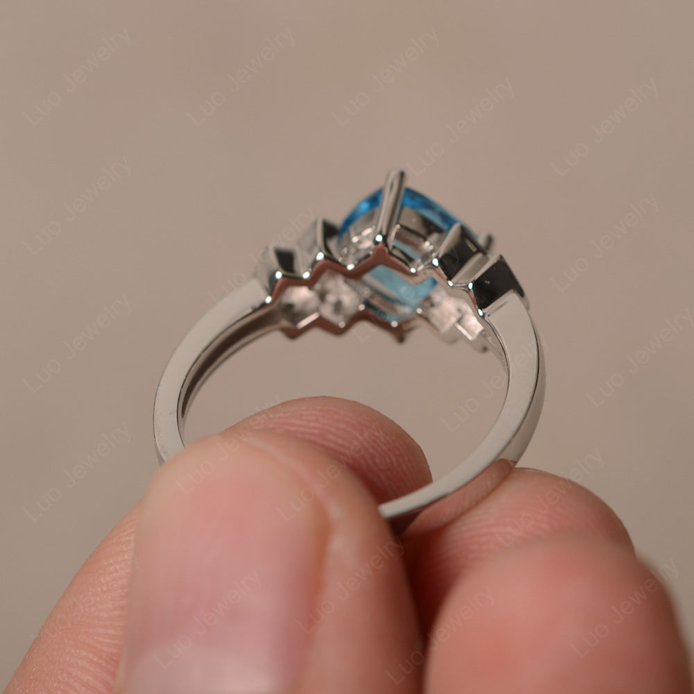 Cushion Cut Swiss Blue Topaz Ring Kite Set Rose Gold - LUO Jewelry