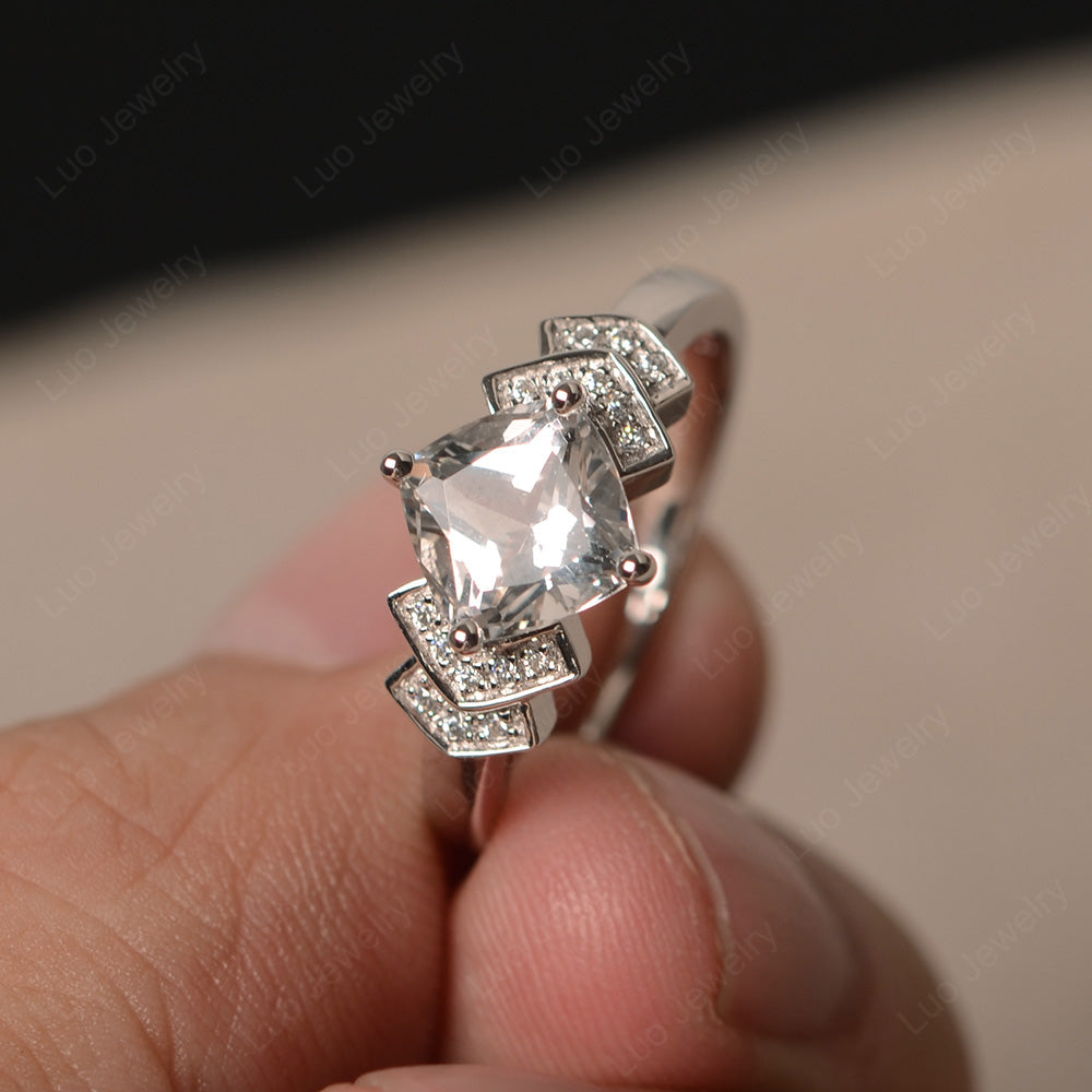 Cushion Cut White Topaz Ring Kite Set Rose Gold - LUO Jewelry