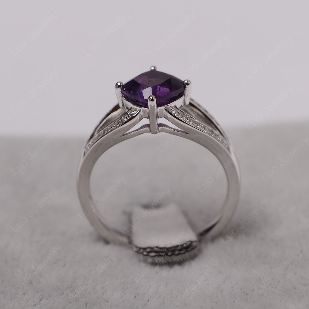 Kite Set Cushion Cut Amethyst Ring Split Shank - LUO Jewelry