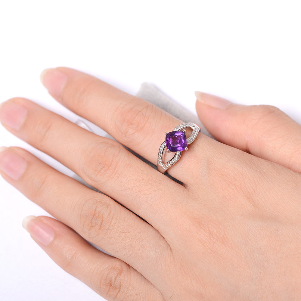 Kite Set Cushion Cut Amethyst Ring Split Shank - LUO Jewelry