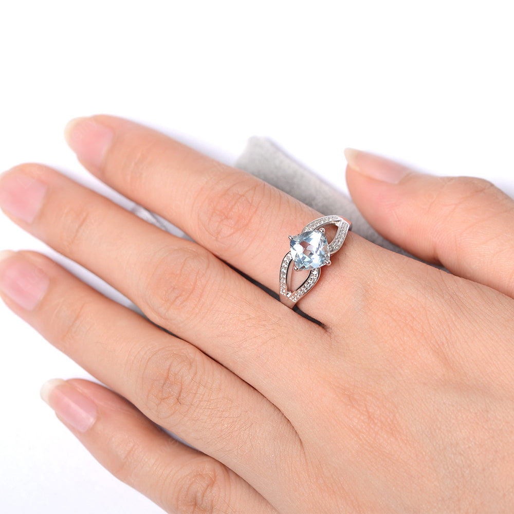 Kite Set Cushion Cut Aquamarine Ring Split Shank - LUO Jewelry
