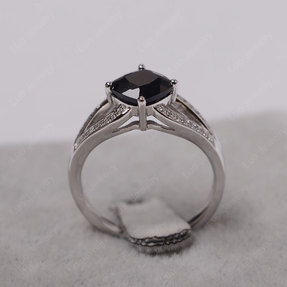 Kite Set Cushion Cut Black Spinel Ring Split Shank - LUO Jewelry