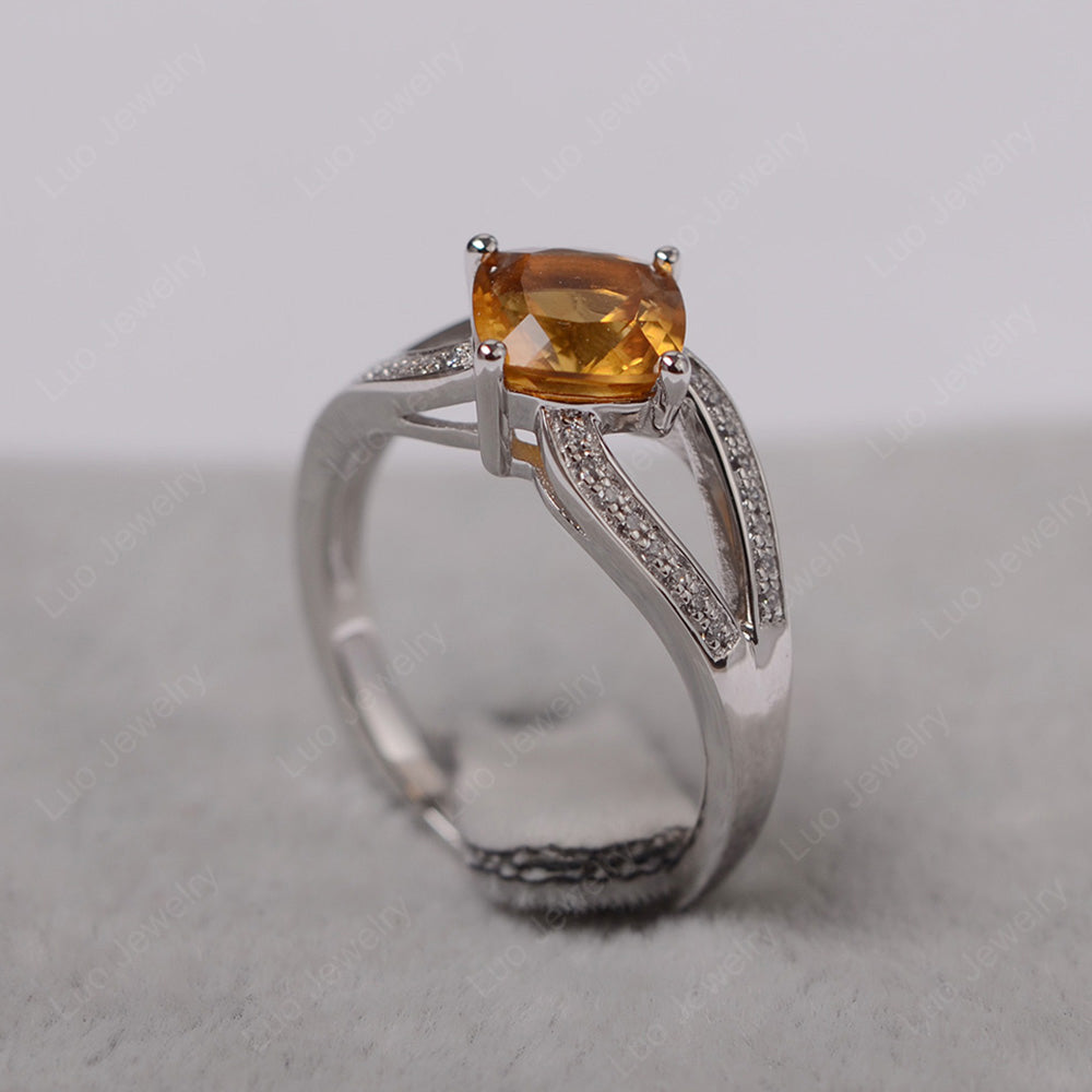 Kite Set Cushion Cut Citrine Ring Split Shank - LUO Jewelry