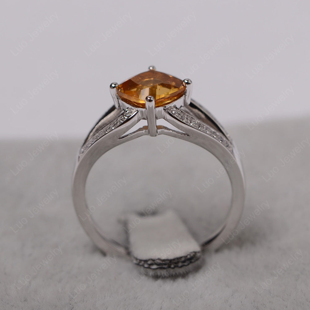 Kite Set Cushion Cut Citrine Ring Split Shank - LUO Jewelry