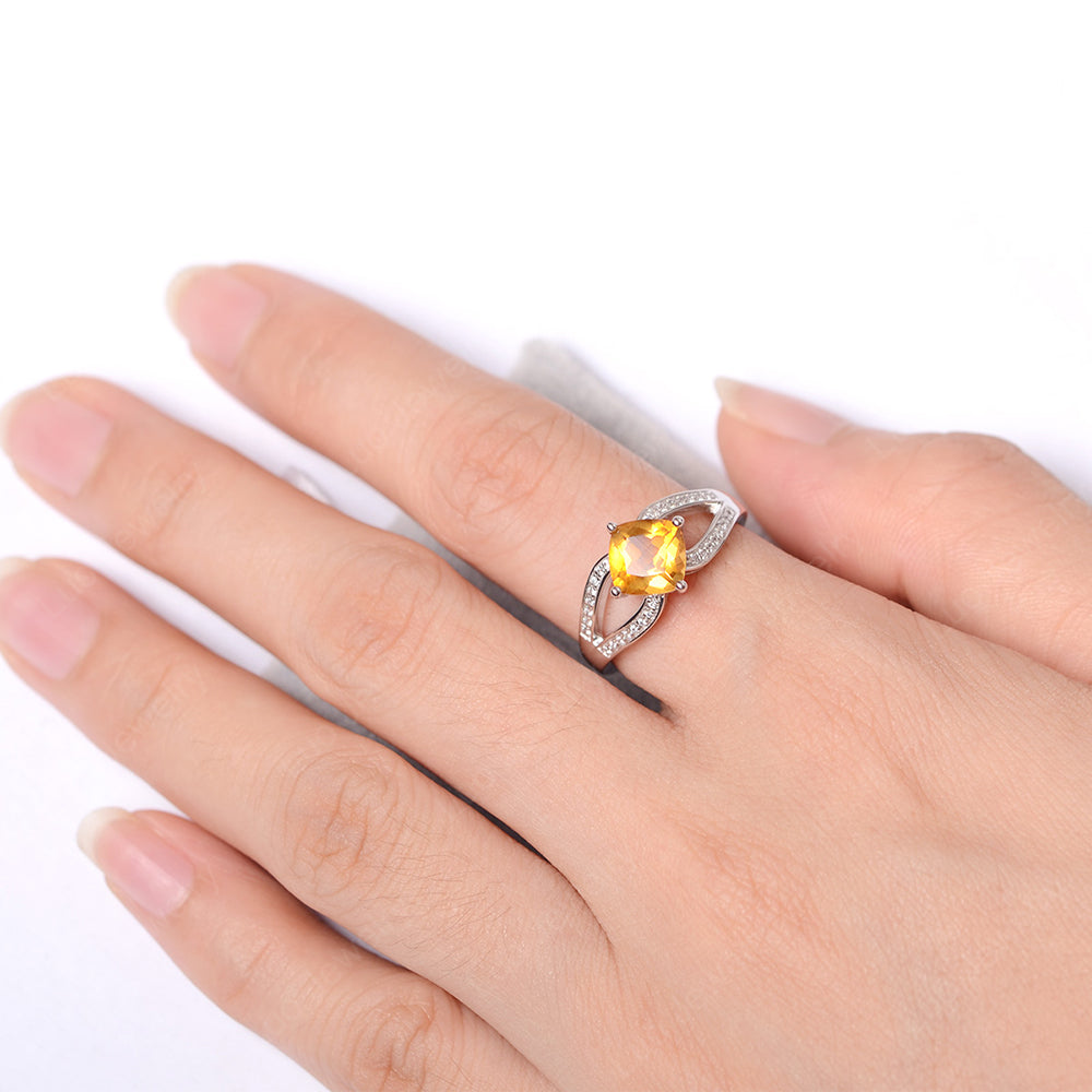 Kite Set Cushion Cut Citrine Ring Split Shank - LUO Jewelry